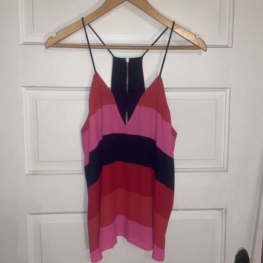 Express S/P Spaghetti Strap Track‎ Tank Red Pink Black Wide Stripes